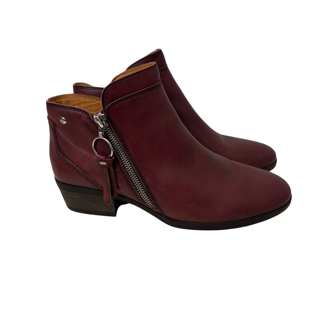 Pikolinos Boots Womens 8.5 Daroca Burgundy Red Leather Side Zip Ankle Booties 39